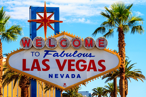 Las Vegas Nevada, USA - JUL 8 2015: The famous LAS VEGAS sign in Las Vegas, USA. Las Vegas is one of the top tourist destinations in the world. About 40 million people visiting the city each year.