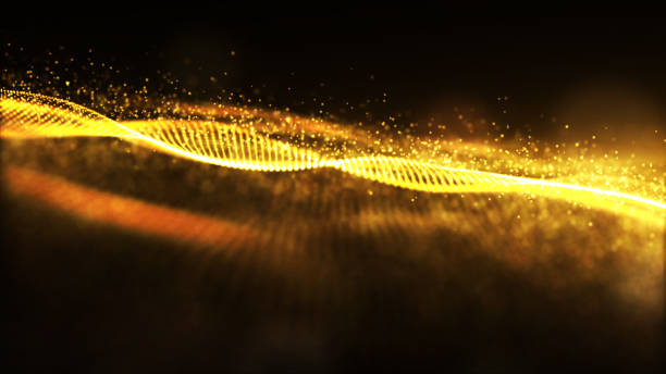 istock Digital gold color sparkling wave particles flow and bokeh abstract background 986371302