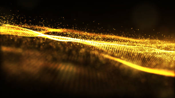 istock Digital gold color sparkling wave particles flow and bokeh abstract background 986371310