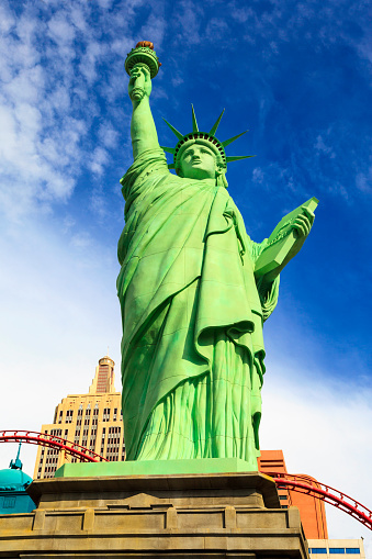 Las Vegas Nevada USA - Jun 30 2015: New York-New York Casino and Hotel architecture façade features many of the New York City icons in Las Vegas, About 40 million people visiting the city each year.