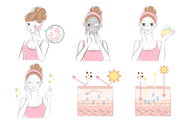 woman with skin care problem cartoon woman with skin care problem before and after dry skin stock illustrations