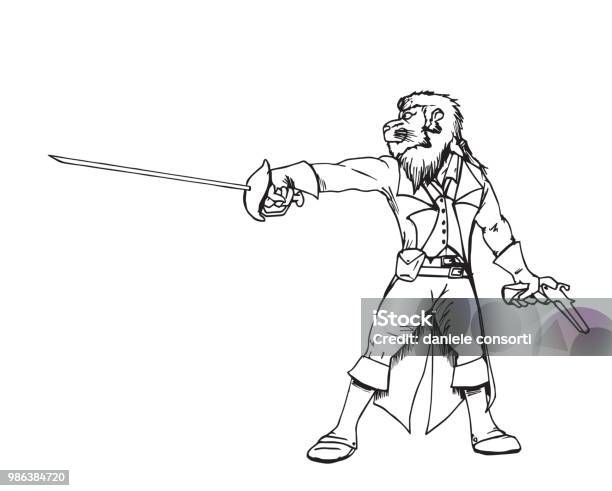 Lion Soldier Revolution French With Sword Stock Illustration - Download Image Now - Art, Athlete, Battle