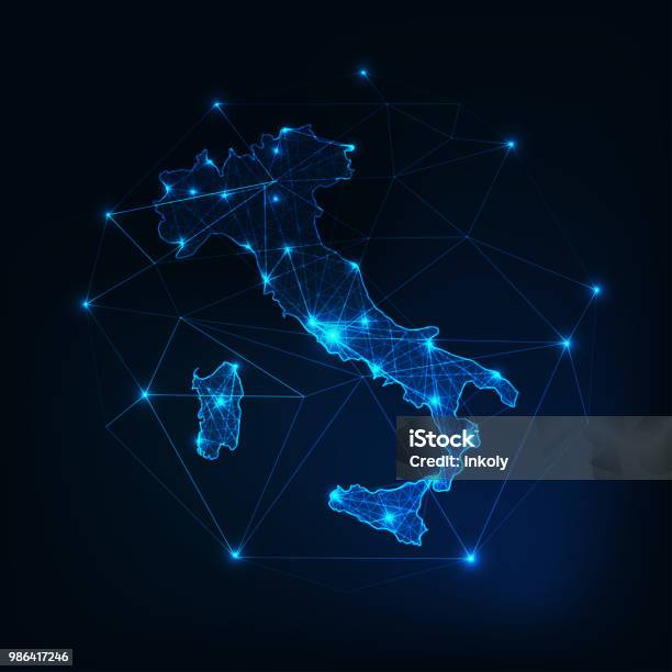 Plan Carte Italie Avec Étoiles Et Lignes Résumé Cadre Communication Concept De Connexion Vecteurs libres de droits et plus d'images vectorielles de Italie