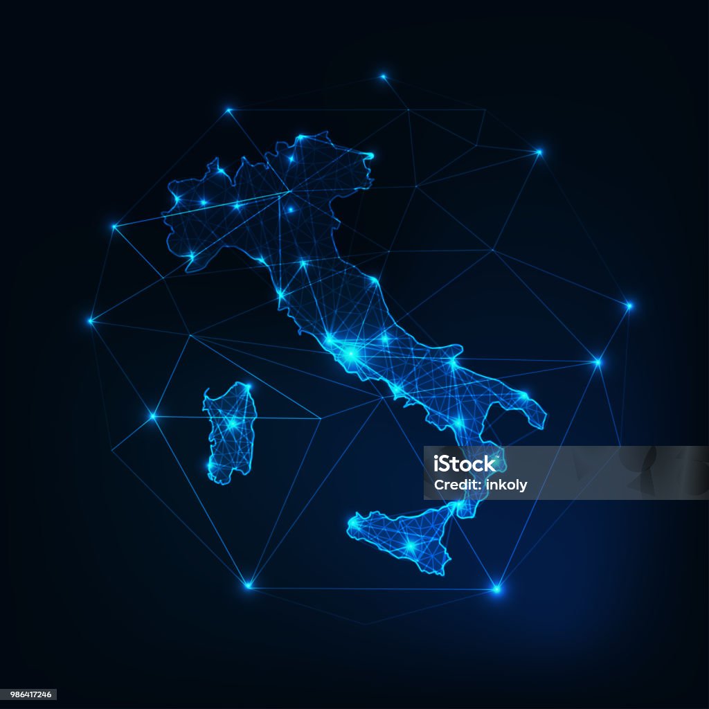 Italy map outline with stars and lines abstract framework. Communication, connection concept. Italy map outline with stars and lines abstract framework. Communication, connection concept. Modern futuristic low polygonal, wireframe, lines and dots design. Vector illustration. Italy stock vector