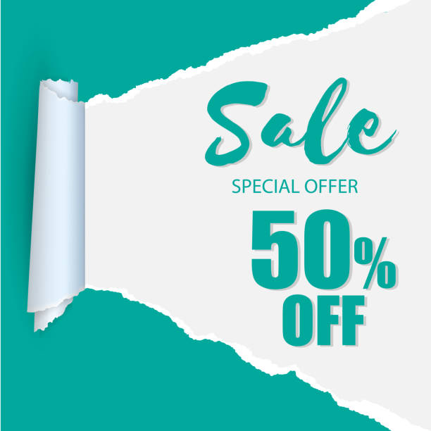 Sale Special Offer 50% Off Teared Paper Background Vector Image Sale Special Offer 50% Off Teared Paper Background Vector Image teared stock illustrations