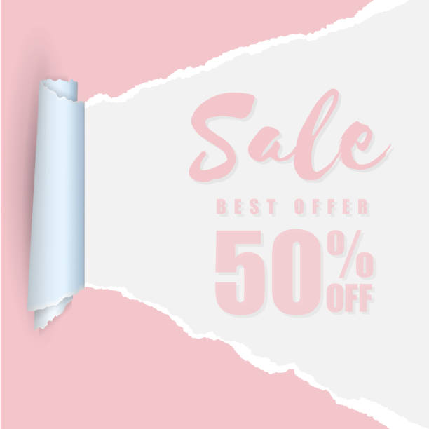 Sale Best Offer 50% Off Pink Teared Paper Background Vector Image Sale Best Offer 50% Off Pink Teared Paper Background Vector Image teared stock illustrations