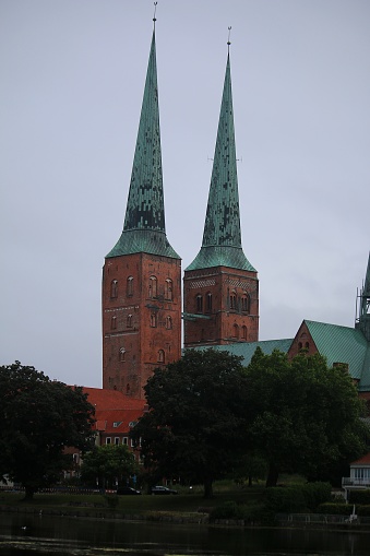 big church at a sea on a rainy day