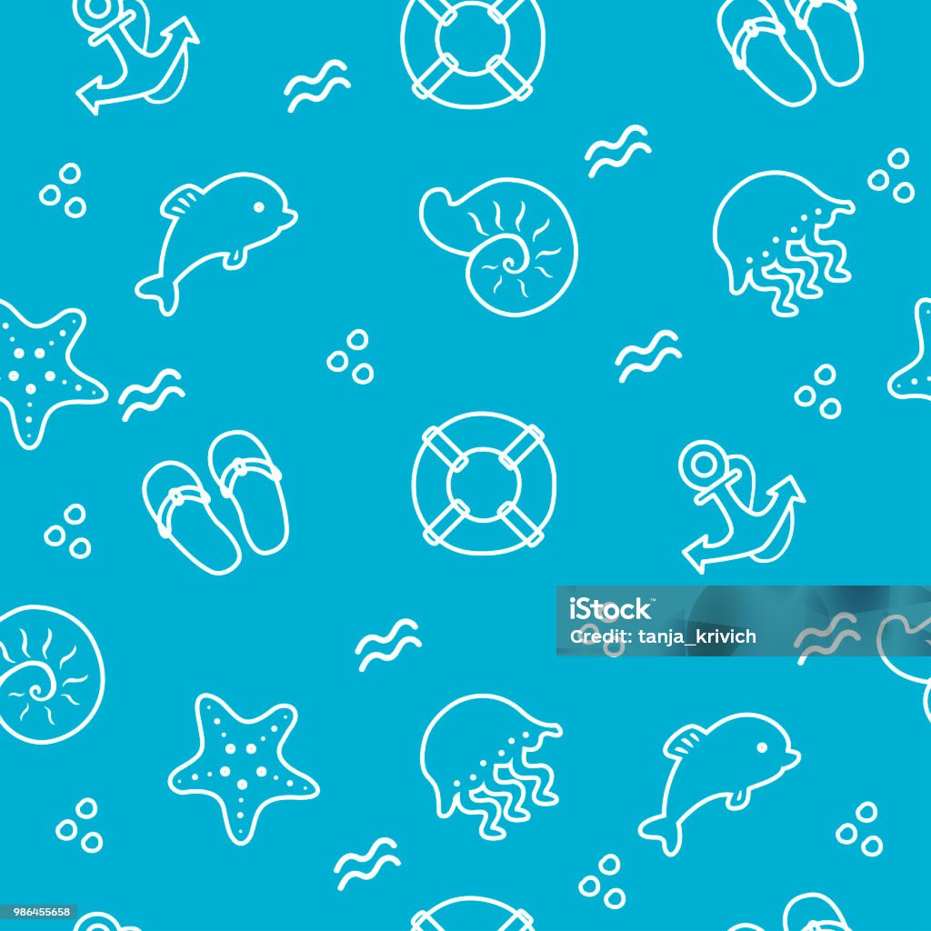 Sea Pattern Draw Seamless Vector Sea Pattern Hand Drawing Stock Illustration - Download ...