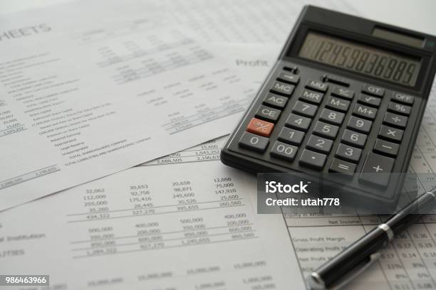 Accounting Audit Stock Photo - Download Image Now - Bank Statement, Wages, Adding Machine Tape