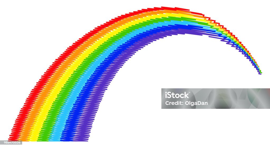 Rainbow on a white background Rainbow painted in pencil. Multicolored doodles, seven colors. Natural phenomenon after the rain. Isolated, on white background. Abstract stock vector