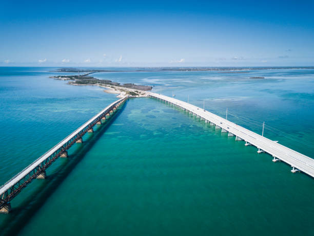 Bridge in Florida Keys from drone point of view