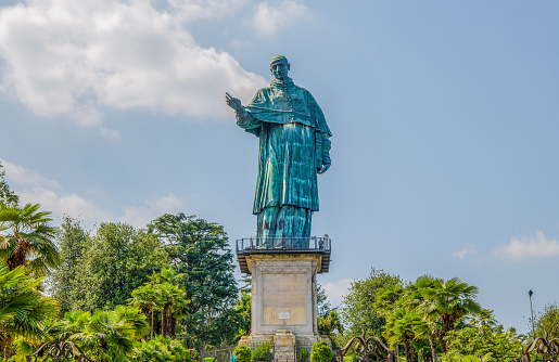 San Carlo Borromeo colossus in Arona town, Novara province, Maggiore lake, Piedmont region, Italy. It is a statue over 30 meters high located in Arona, Novara.