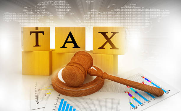 Tax with a gavel. tax court judgments stock photo