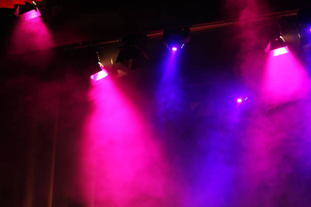 istock Theatre lighting. Colored Beams through haze 986495156