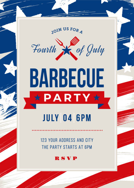 fourth of july bbq party einladung - patriotism american flag american culture fourth of july stock-grafiken, -clipart, -cartoons und -symbole