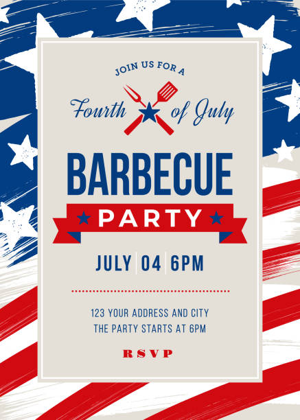 Fourth of July BBQ Party Invitation Fourth of July BBQ Party Invitation - Illustration paper plate stock illustrations
