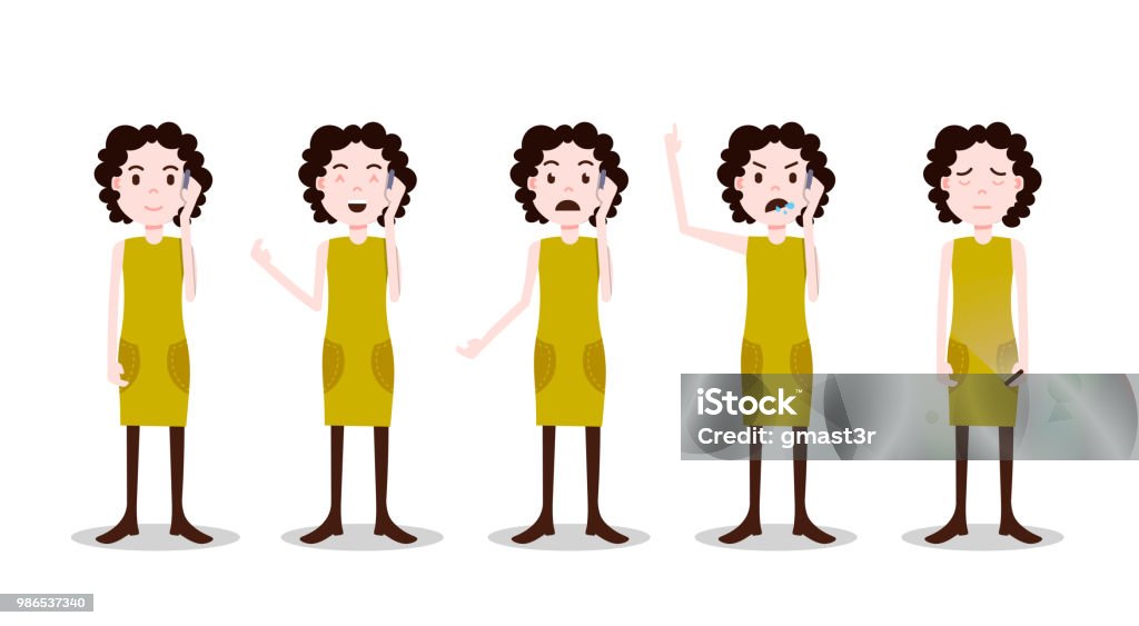 Set Teen Girl Character Different Poses And Emotions Phone Call Female  Template For Design Work And Animation On White Background Full Length Flat  Person Stock Illustration - Download Image Now - iStock