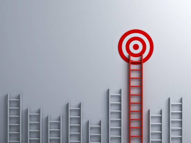 istock Long red ladder to goal target business concept 3D rendering 986556936