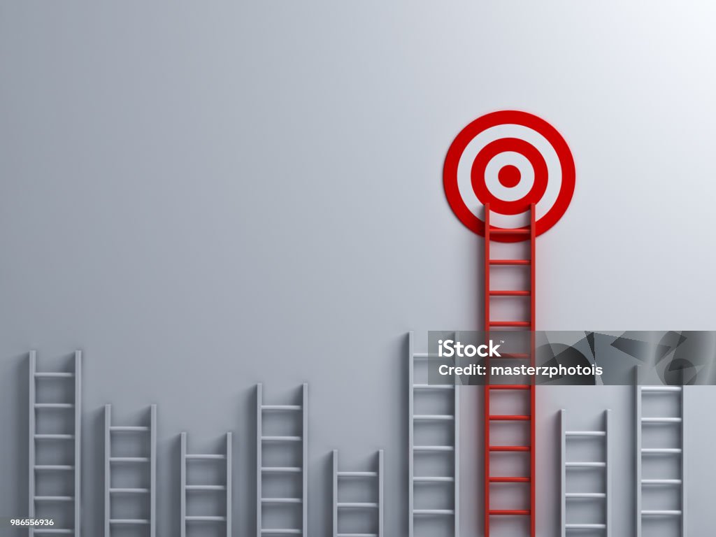 Long red ladder to goal target business concept 3D rendering Long red ladder to goal target business concept . 3D rendering. Aspirations Stock Photo