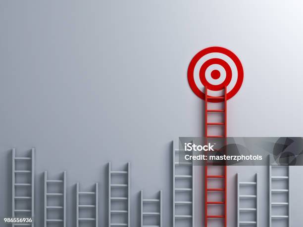 Long Red Ladder To Goal Target Business Concept 3d Rendering Stock Photo - Download Image Now