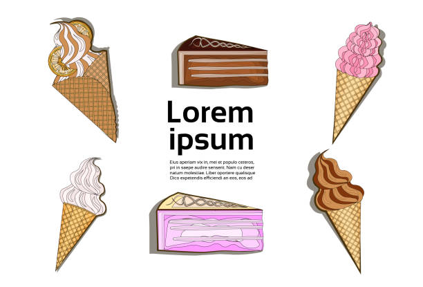 stockillustraties, clipart, cartoons en iconen met ice cream cake kleurrijke chocoladedessert fast-food concept plat ontwerp - dropped ice cream