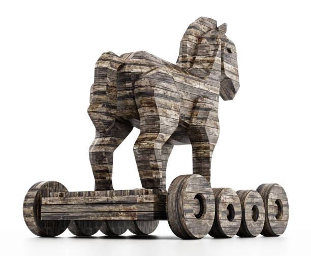 istock Old wood texturized trojan horse isolated on white 986559580