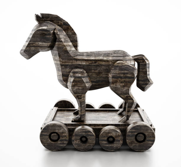 istock Old wood texturized trojan horse isolated on white 986564332