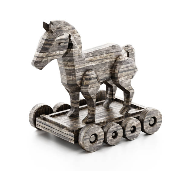 istock Old wood texturized trojan horse isolated on white 986564846