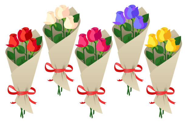 ilustrații de stoc cu buchet de trandafiri - buchet de flori