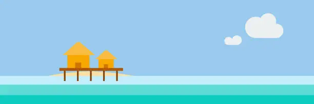 Vector illustration of resort on reef ,travel agency background, vector banner