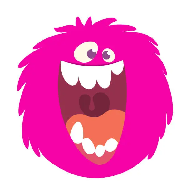 Vector illustration of Happy cartoon pink monster head smiling with a big mouth. Vector  illustration for Halloween