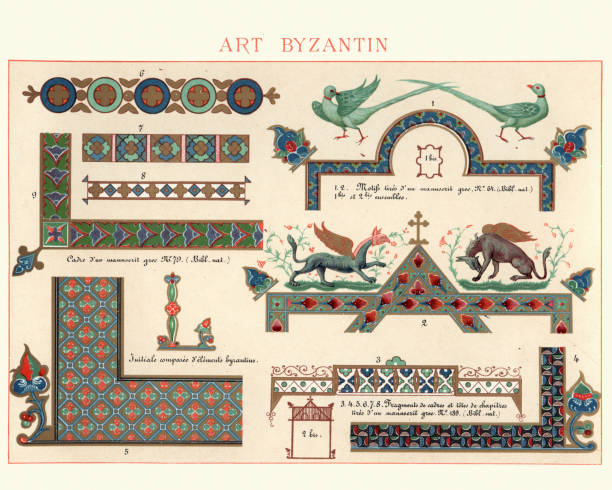 ilustraciones, imágenes clip art, dibujos animados e iconos de stock de ejemplos del arte decorativo antiguo bizantino - byzantine