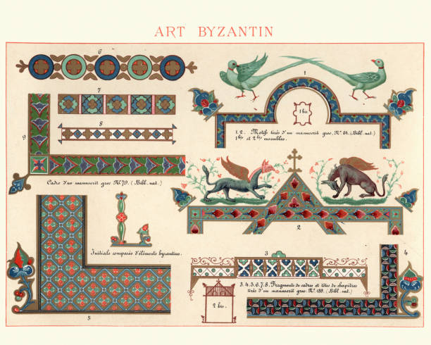 illustrations, cliparts, dessins animés et icônes de exemples de l’art décoratif antique byzantin - byzantine