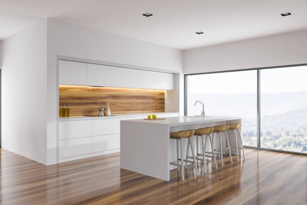 istock Corner of white and wood kitchen bar 986587606