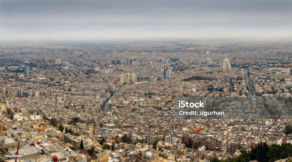 Damascus Aerial view of Damascus City. Damascus Stock Photo