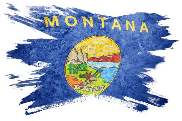 grunge montana state flag. montana flag brush stroke. - montana flag us state flag banner imagens e fotografias de stock