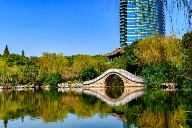 The Old and the New. China is a land of high contrasts where the skyscrapers grow among ancient buildings and gardens. wuxi photos stock pictures, royalty-free photos & images
