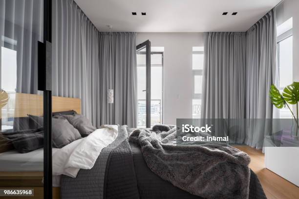 Luxury Bedroom Interior Stock Photo - Download Image Now - Curtain, Bedroom, Window