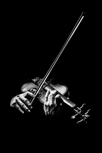 Black And White Male Violinist Hands Playing Violin Music Background Stock  Photo - Download Image Now - iStock