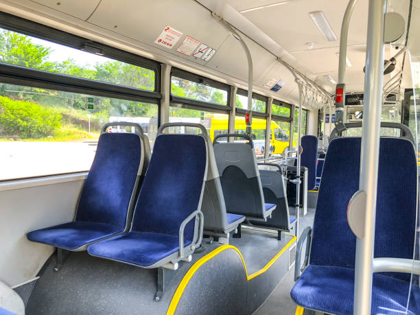istock TBILISI, GEORGIA -  - MAY 17, 2018: Seats in city bus, view from inside. 986649562