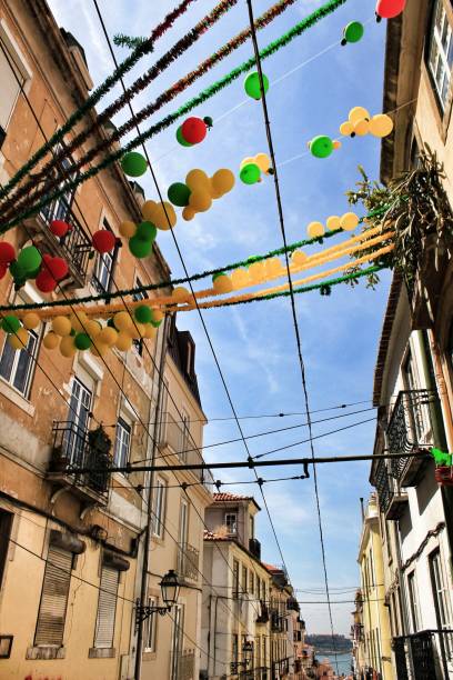 istock Streets adorned with garlands in Alfama, Lisbon 986649726