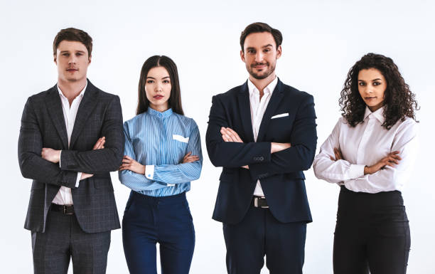 istock The four business people standing on the white background 986661968