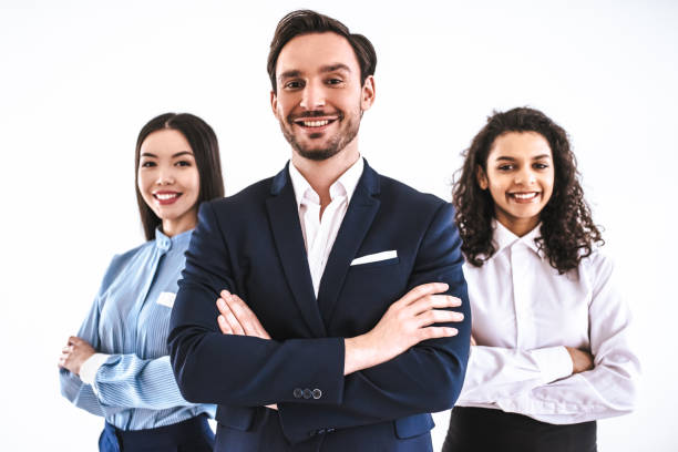 istock The three business people standing on the white background 986662028