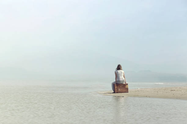 dreamer woman relaxing in a surreal atmosphere