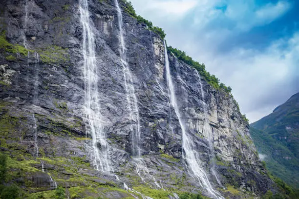 beautiful falling waterfall in Norway
