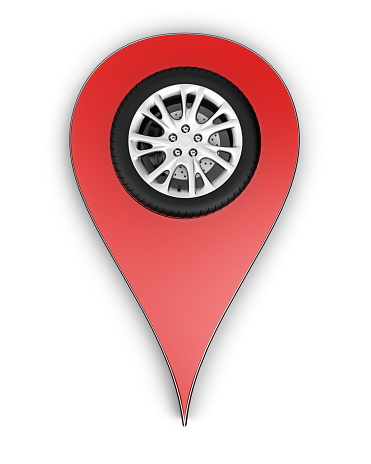 map pin with wheel isolated on white. 3d rendering