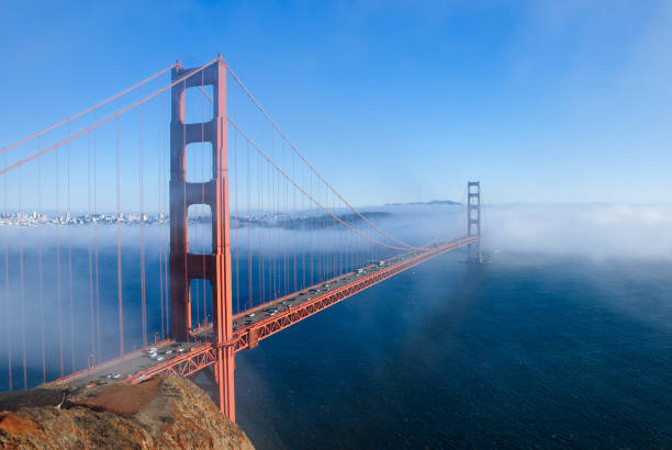 istock San Francisco famous Golden Gate bridge on foggy day dramatic evening light high angle view from Marin Headland 986697828