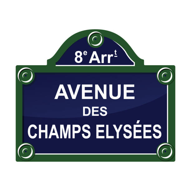 ilustrações, clipart, desenhos animados e ícones de símbolo de sinal da placa de avenida rua de paris - paris