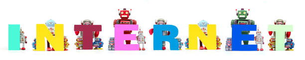 istock retro tin robot toys hold up the word   INTERNET 986706392