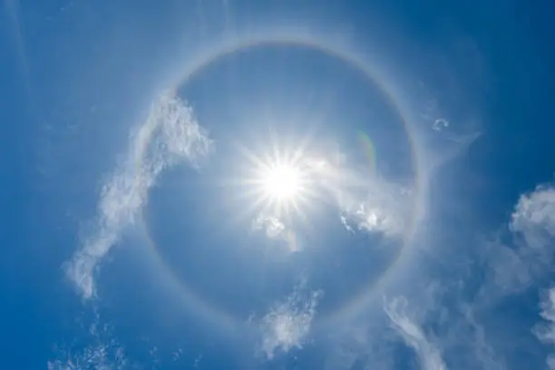 solar halo or antelia, creates around the sun a rainbow crown, meteorological phenomenon